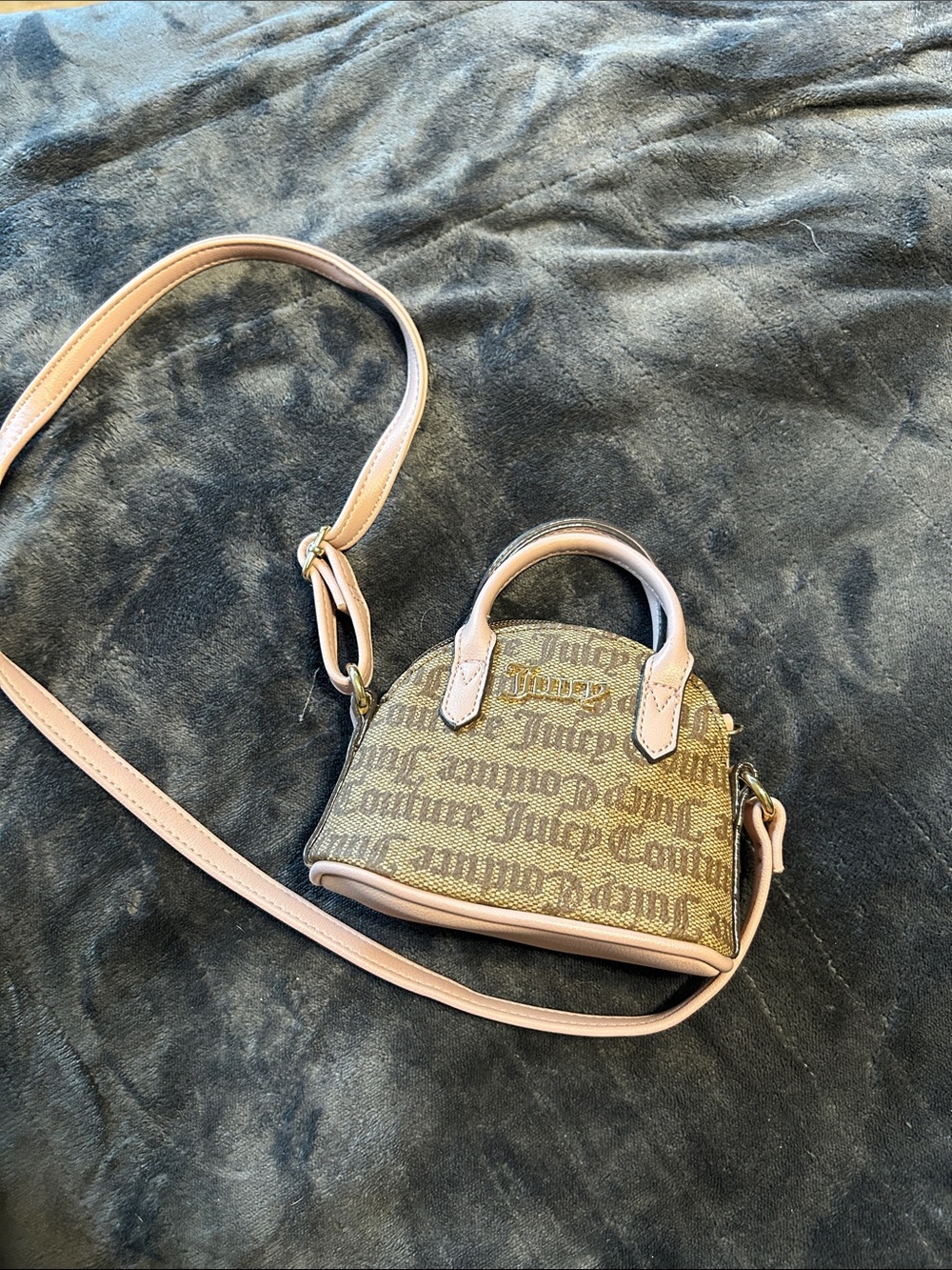 Juicy Couture Mini Dome Crossbody in Brown with Pink Trim